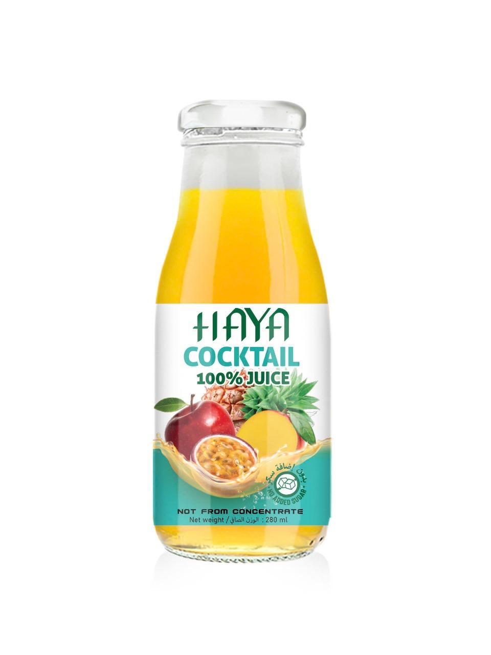 Haya 100% Natural Cocktail Juice 280ml in Glass Bottle – Mixed Fruit Blend with No Added Sugar